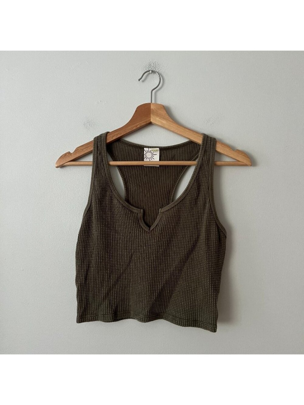 Aerie Olive Green Waffle V-Neck Cropped Tank Top Women's Size Medium